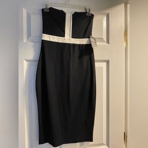 Express, strapless black dress with white detail